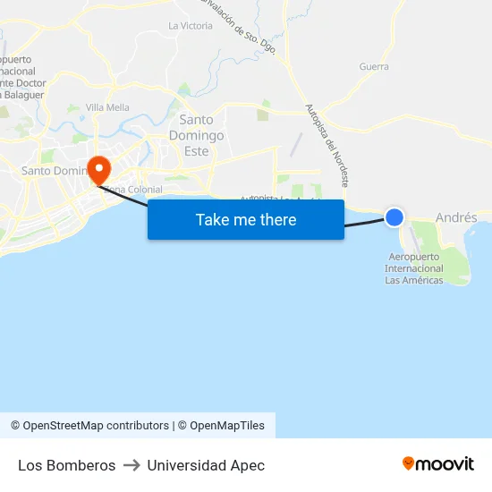 Los Bomberos to Universidad Apec map