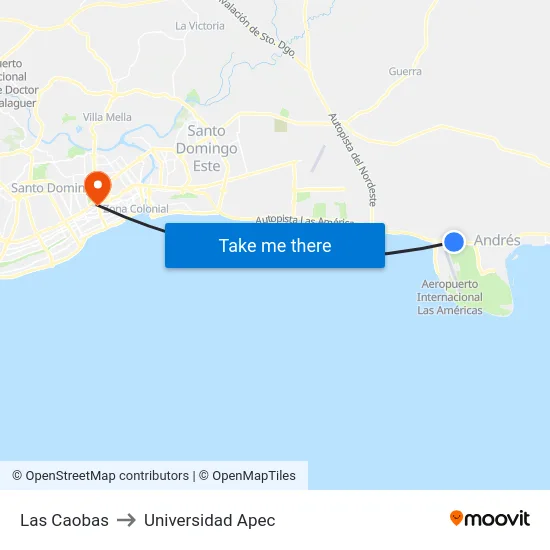 Las Caobas to Universidad Apec map