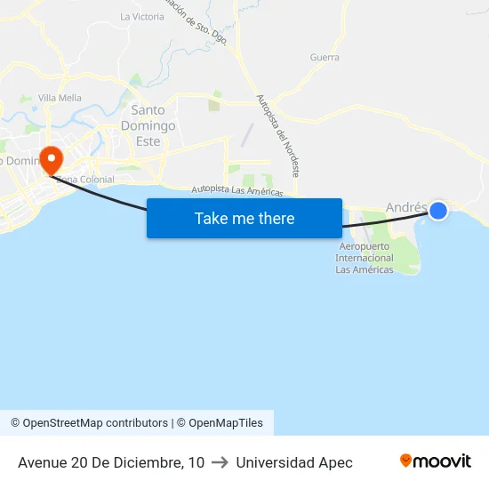 Avenue 20 De Diciembre, 10 to Universidad Apec map