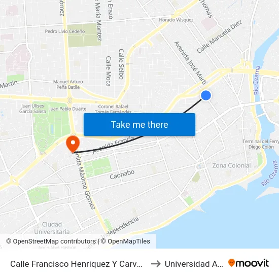Calle Francisco Henriquez Y Carvajal, 75 to Universidad Apec map