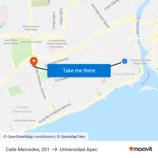 Calle Mercedes, 201 to Universidad Apec map