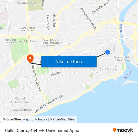 Calle Duarte, 454 to Universidad Apec map