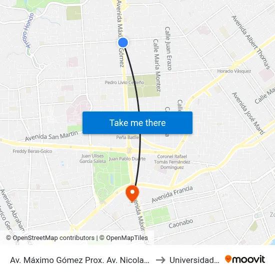 Av. Máximo Gómez Prox. Av. Nicolas De Ovando to Universidad Apec map