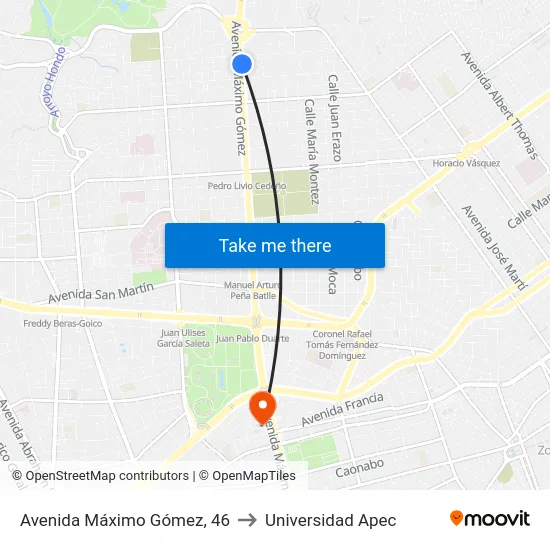 Avenida Máximo Gómez, 46 to Universidad Apec map