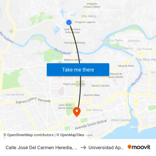 Calle José Del Carmen Heredia, 17 to Universidad Apec map