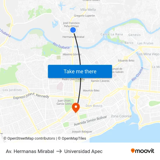 Av. Hermanas Mirabal to Universidad Apec map