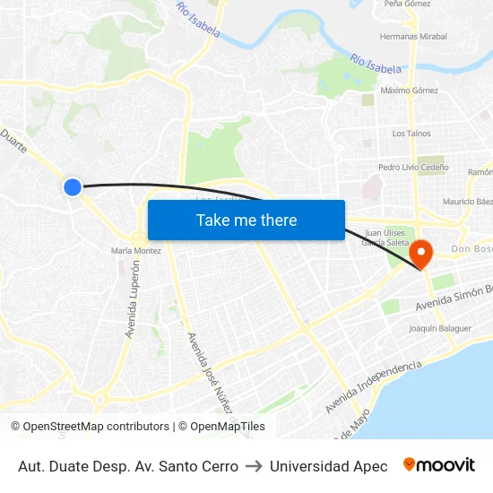 Aut. Duate Desp. Av. Santo Cerro to Universidad Apec map