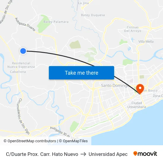 C/Duarte Prox. Carr. Hato Nuevo to Universidad Apec map