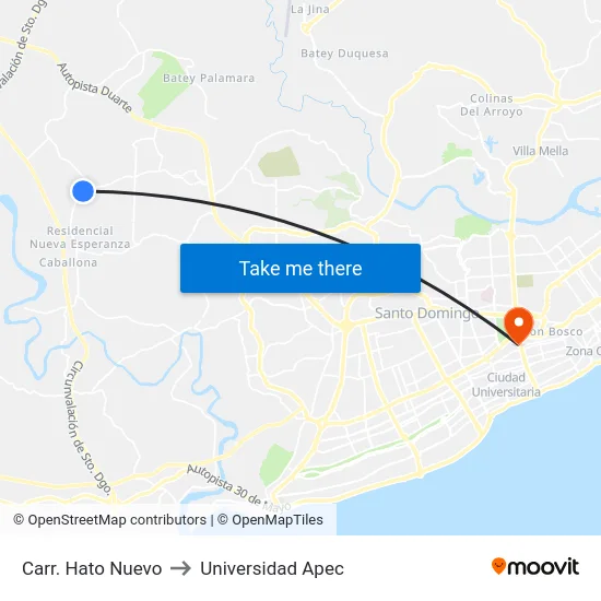 Carr. Hato Nuevo to Universidad Apec map