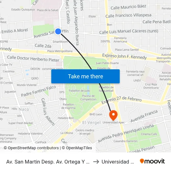 Av. San Martin Desp. Av. Ortega Y Gasset to Universidad Apec map