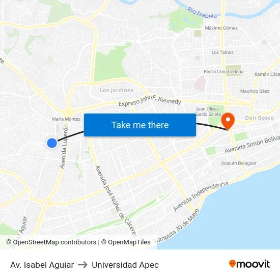 Av. Isabel Aguiar to Universidad Apec map