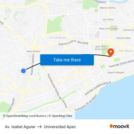 Av. Isabel Aguiar to Universidad Apec map