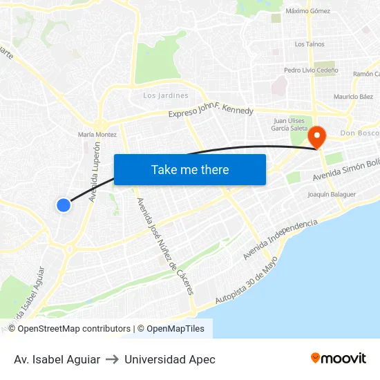 Av. Isabel Aguiar to Universidad Apec map