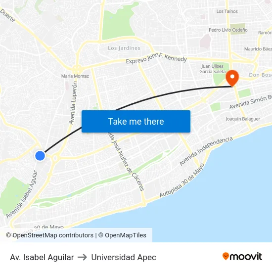 Av. Isabel Aguilar to Universidad Apec map