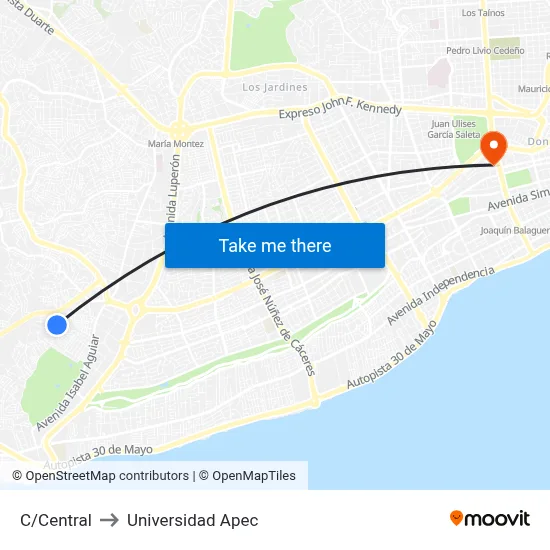 C/Central to Universidad Apec map
