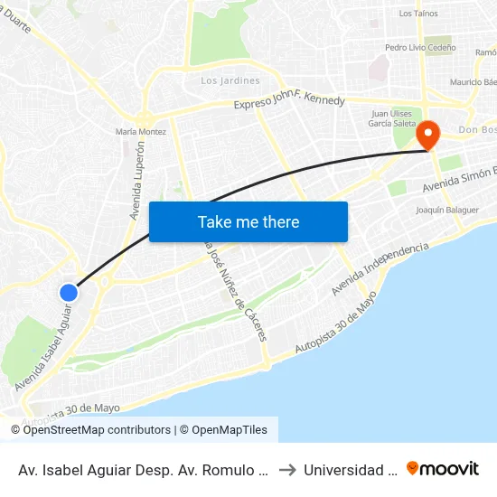 Av. Isabel Aguiar Desp. Av. Romulo Betancourt to Universidad Apec map
