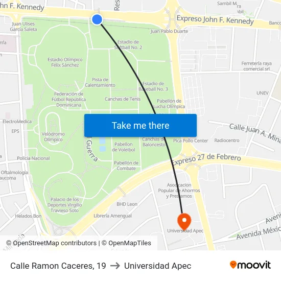 Calle Ramon Caceres, 19 to Universidad Apec map