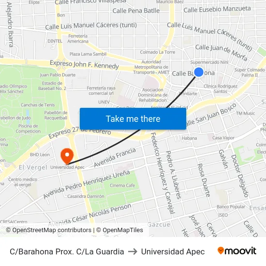 C/Barahona Prox. C/La Guardia to Universidad Apec map