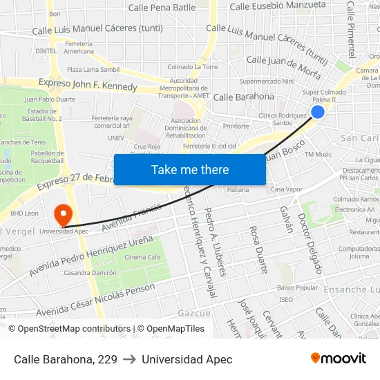 Calle Barahona, 229 to Universidad Apec map