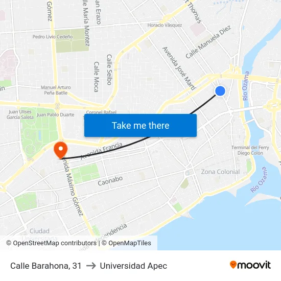Calle Barahona, 31 to Universidad Apec map