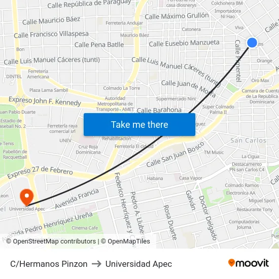 C/Hermanos Pinzon to Universidad Apec map