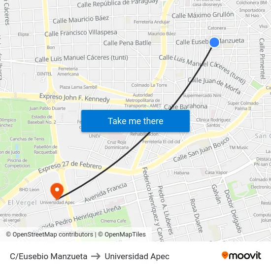 C/Eusebio Manzueta to Universidad Apec map