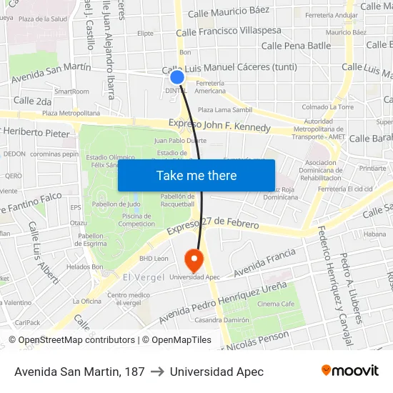 Avenida San Martin, 187 to Universidad Apec map