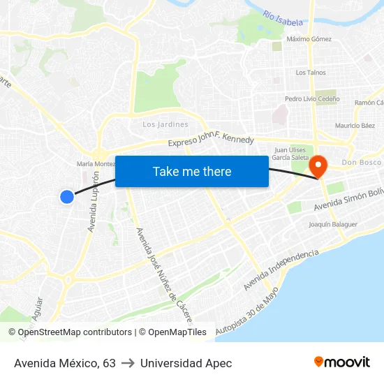 Avenida México, 63 to Universidad Apec map