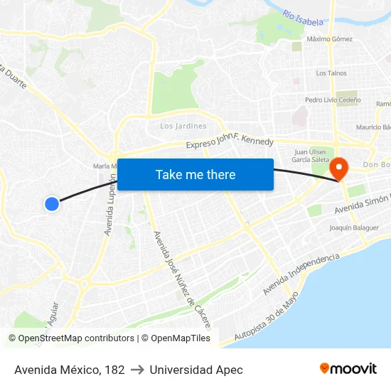Avenida México, 182 to Universidad Apec map
