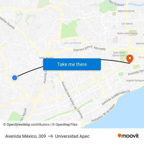 Avenida México, 309 to Universidad Apec map