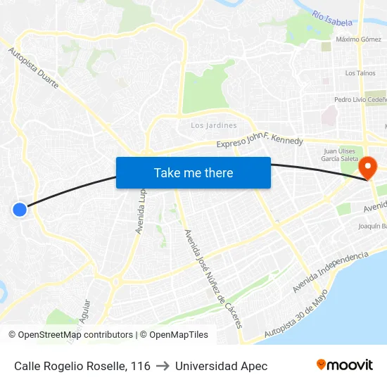 Calle Rogelio Roselle, 116 to Universidad Apec map
