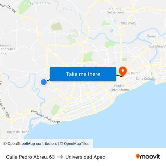 Calle Pedro Abreu, 63 to Universidad Apec map