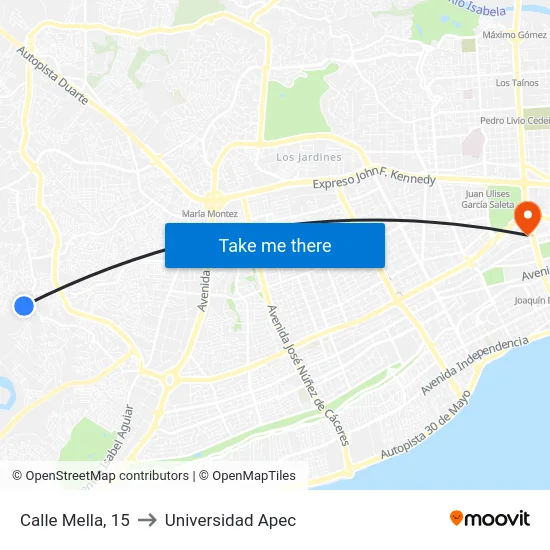 Calle Mella, 15 to Universidad Apec map