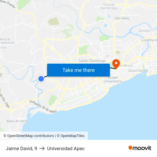 Jaime David, 9 to Universidad Apec map