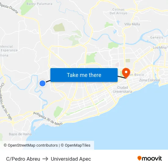 C/Pedro Abreu to Universidad Apec map