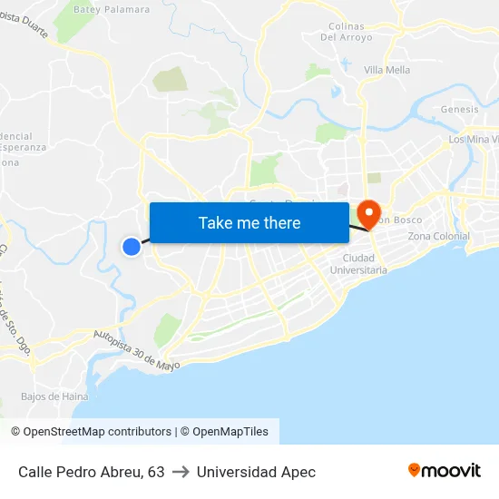 Calle Pedro Abreu, 63 to Universidad Apec map