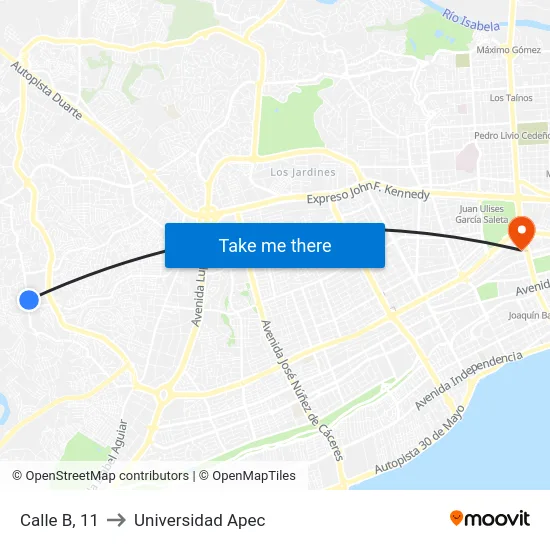 Calle B, 11 to Universidad Apec map