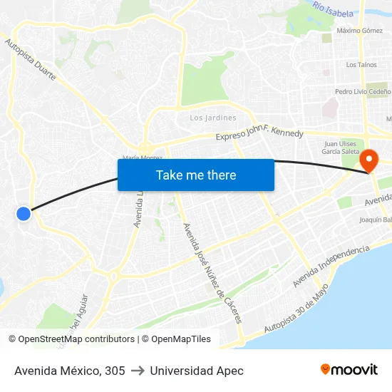 Avenida México, 305 to Universidad Apec map