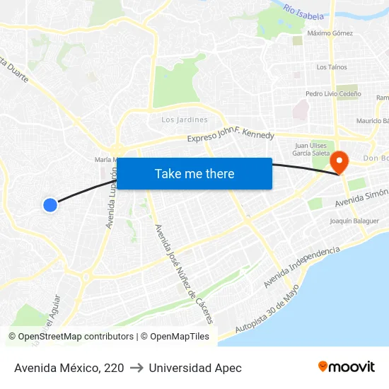 Avenida México, 220 to Universidad Apec map