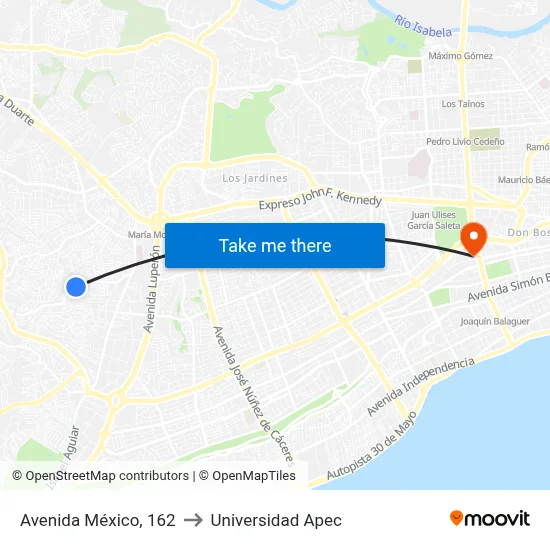 Avenida México, 162 to Universidad Apec map