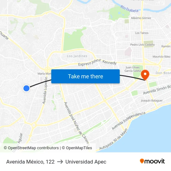 Avenida México, 122 to Universidad Apec map