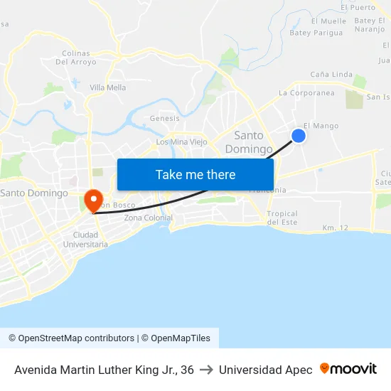 Avenida Martin Luther King Jr., 36 to Universidad Apec map