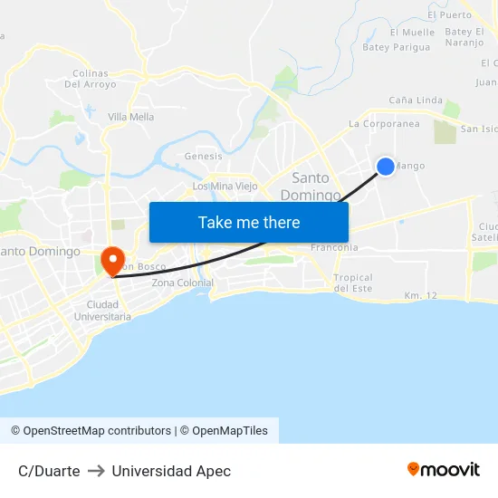 C/Duarte to Universidad Apec map