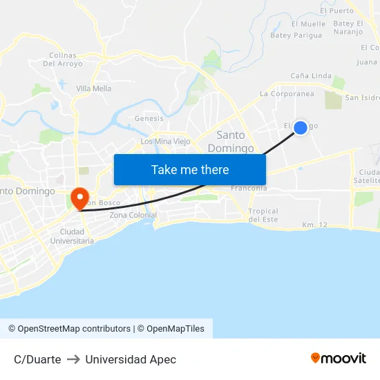 C/Duarte to Universidad Apec map