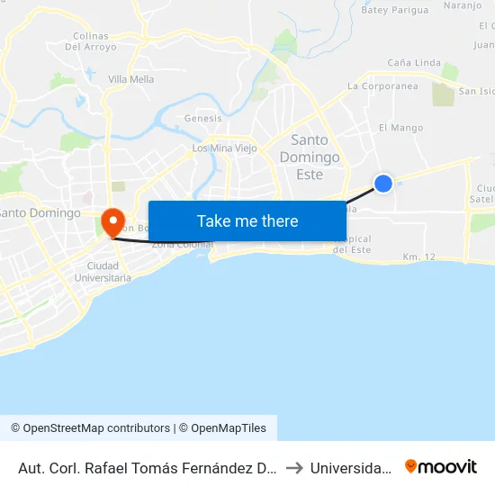 Aut. Corl. Rafael Tomás Fernández Domínguez (Ole) to Universidad Apec map