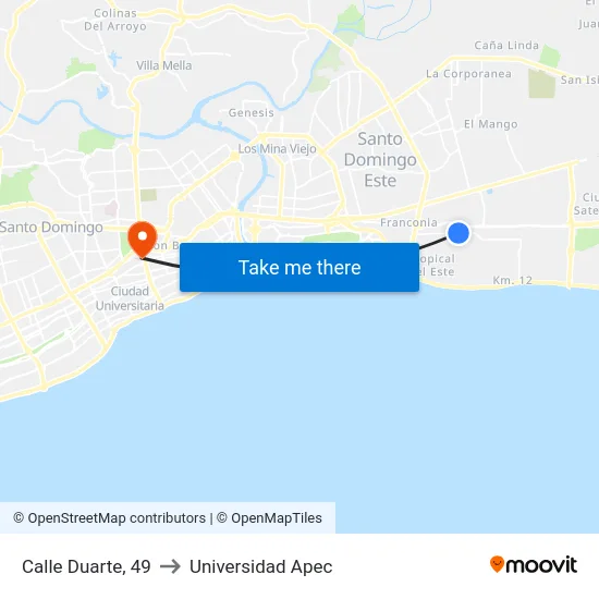 Calle Duarte, 49 to Universidad Apec map
