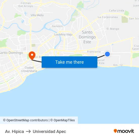 Av. Hipica to Universidad Apec map