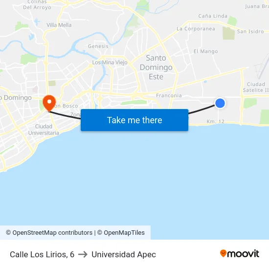 Calle Los Lirios, 6 to Universidad Apec map
