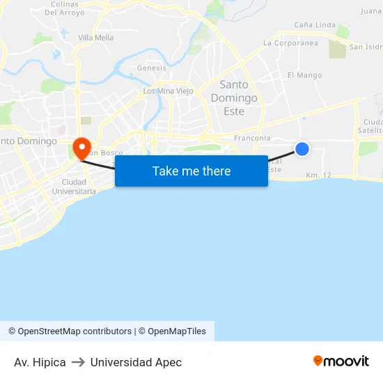 Av. Hipica to Universidad Apec map