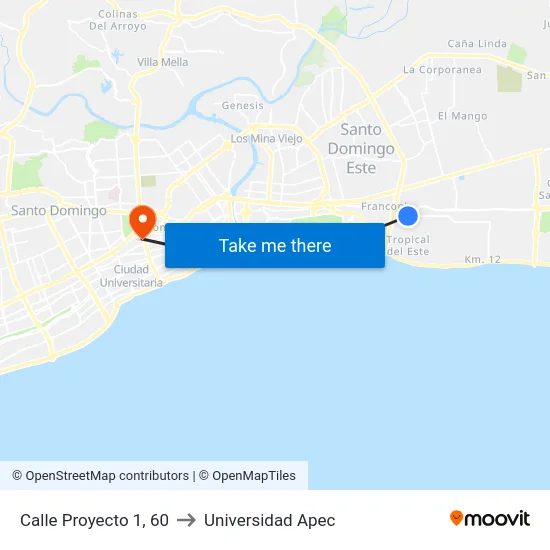 Calle Proyecto 1, 60 to Universidad Apec map